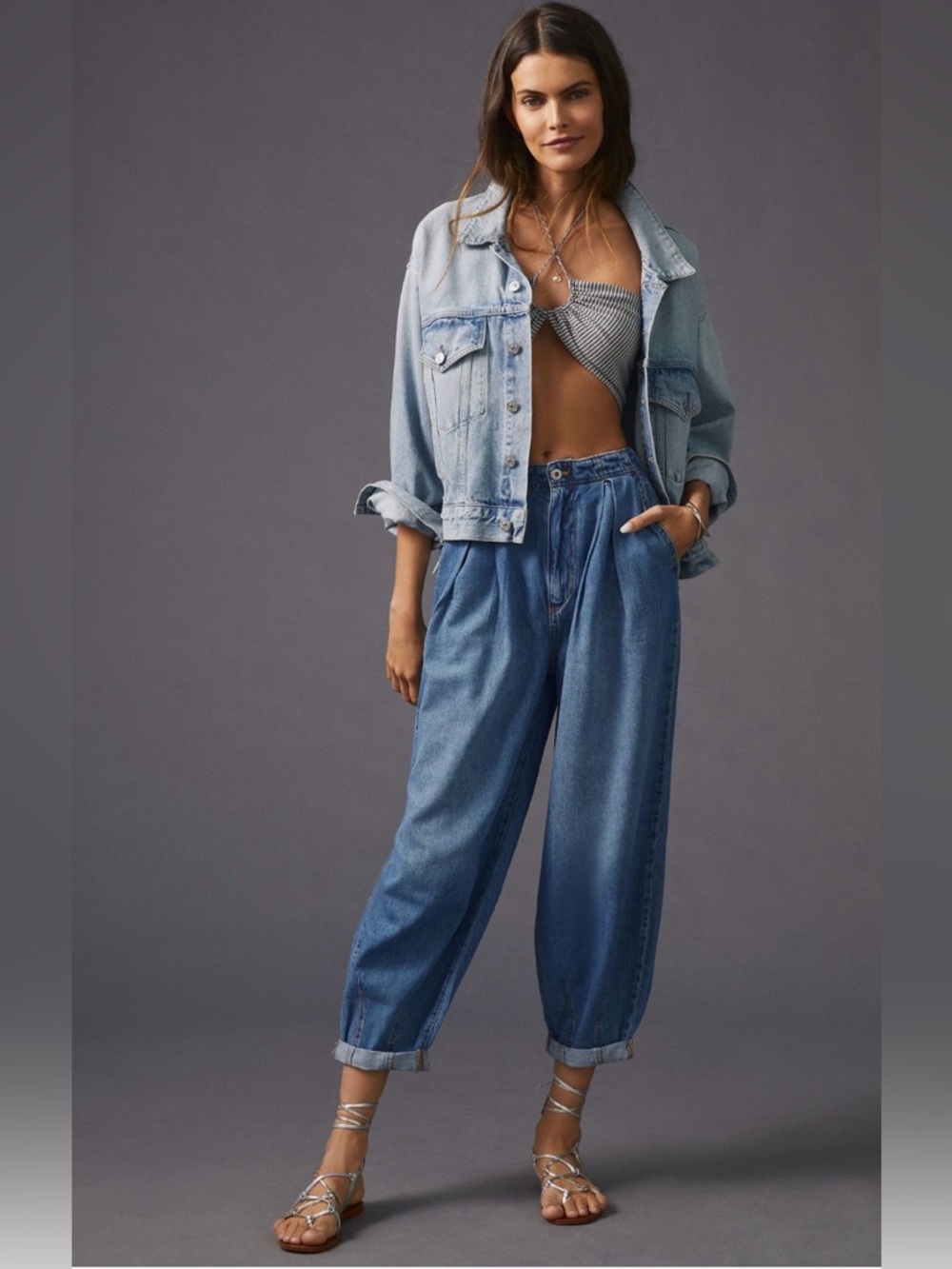 Pilcro Pleated Boyfriend Jeans in Washed Blue - Picture 5 of 9